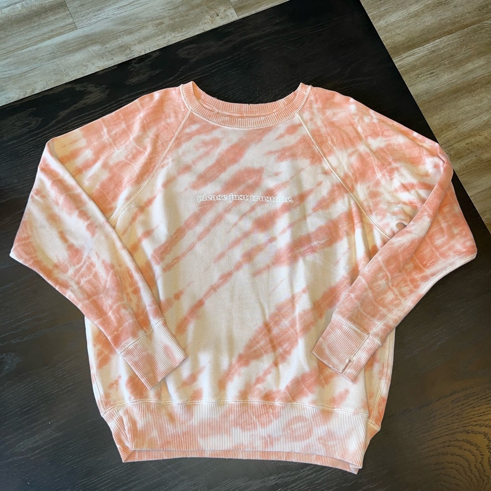 Aerie Coral Tie-Dye Crew Neck Sweater